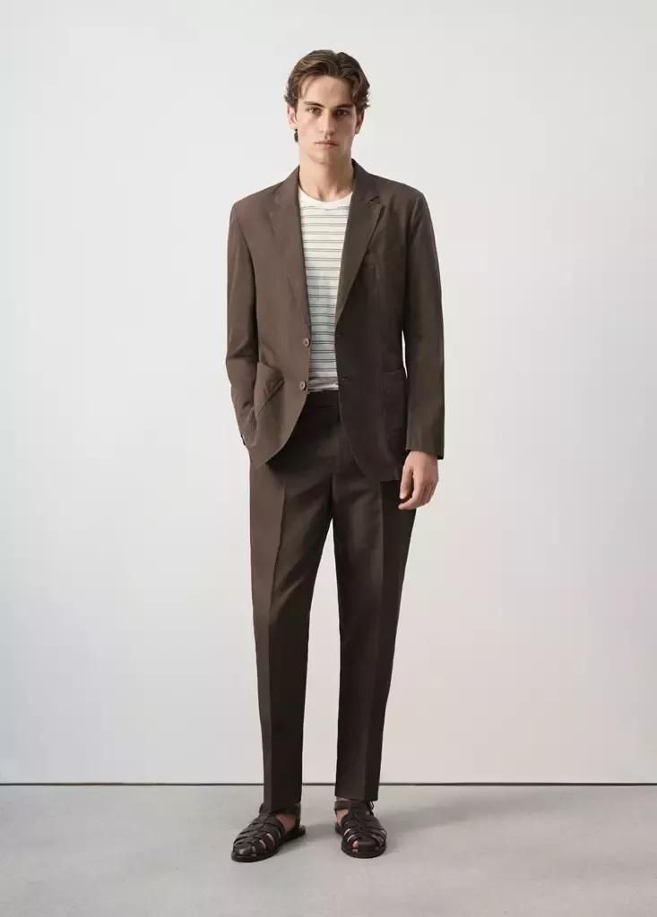 Brown Slim Fit Cotton Lyocell Suit Trousers, Brown, medium