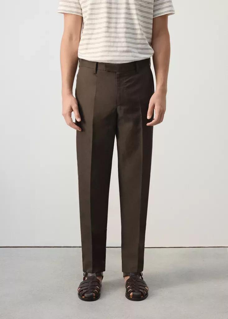 Brown Slim Fit Cotton Lyocell Suit Trousers, Brown, large image number 1