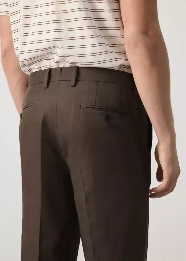 Brown Slim Fit Cotton Lyocell Suit Trousers, Brown, large image number 3