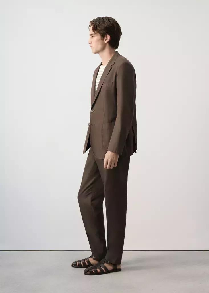 Brown Slim Fit Cotton Lyocell Suit Trousers, Brown, large image number 5