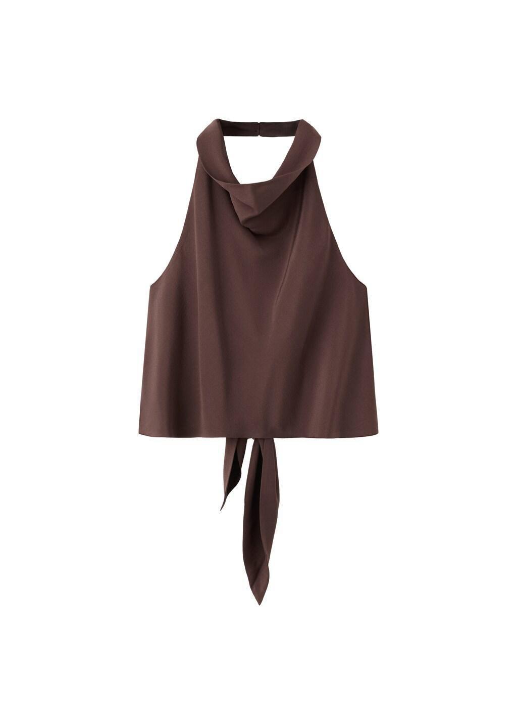 Brown Draped Halter Crop Top, Brown, large image number 4