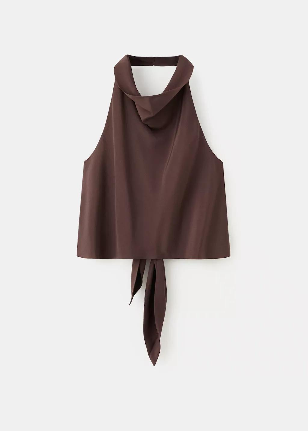 Brown Draped Halter Crop Top, Brown, large image number 5