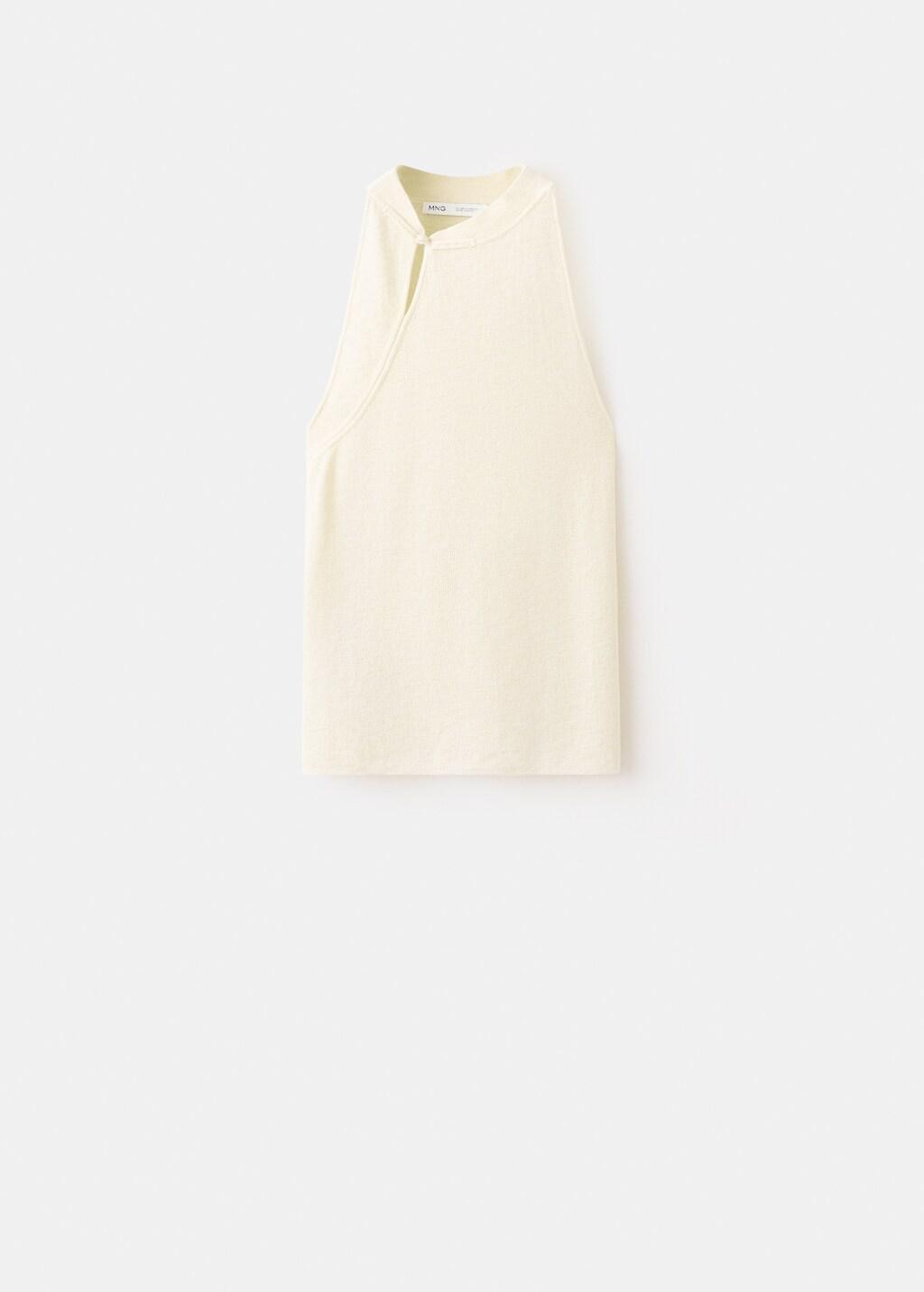 Beige Frog Fastener Knitted Top, Light Beige, large image number 0