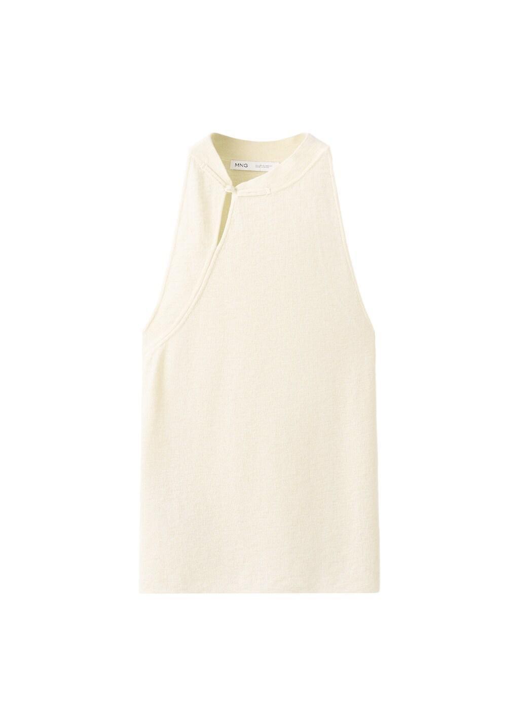 Beige Frog Fastener Knitted Top, Light Beige, large image number 3