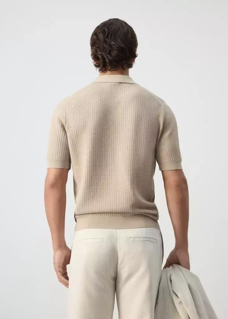 BEIGE 100% cotton knitted polo structure, Light Beige, medium