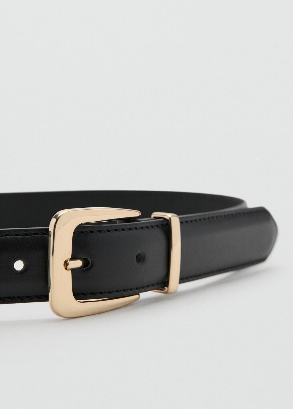 Black Bovine Leather Belt, Black, medium