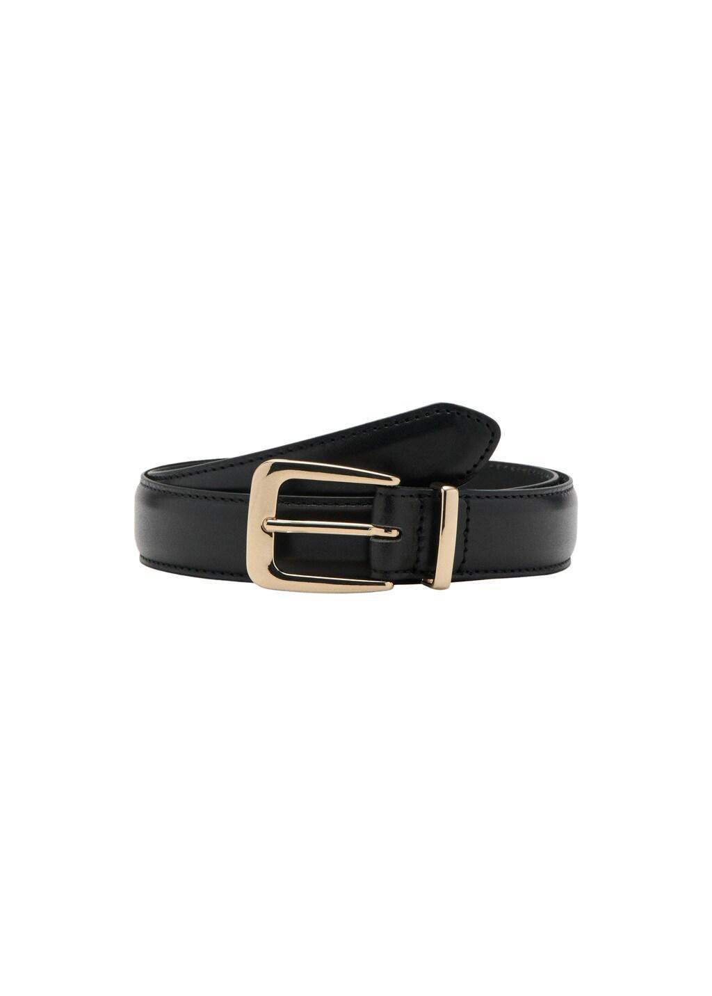 Black Bovine Leather Belt, Black, medium