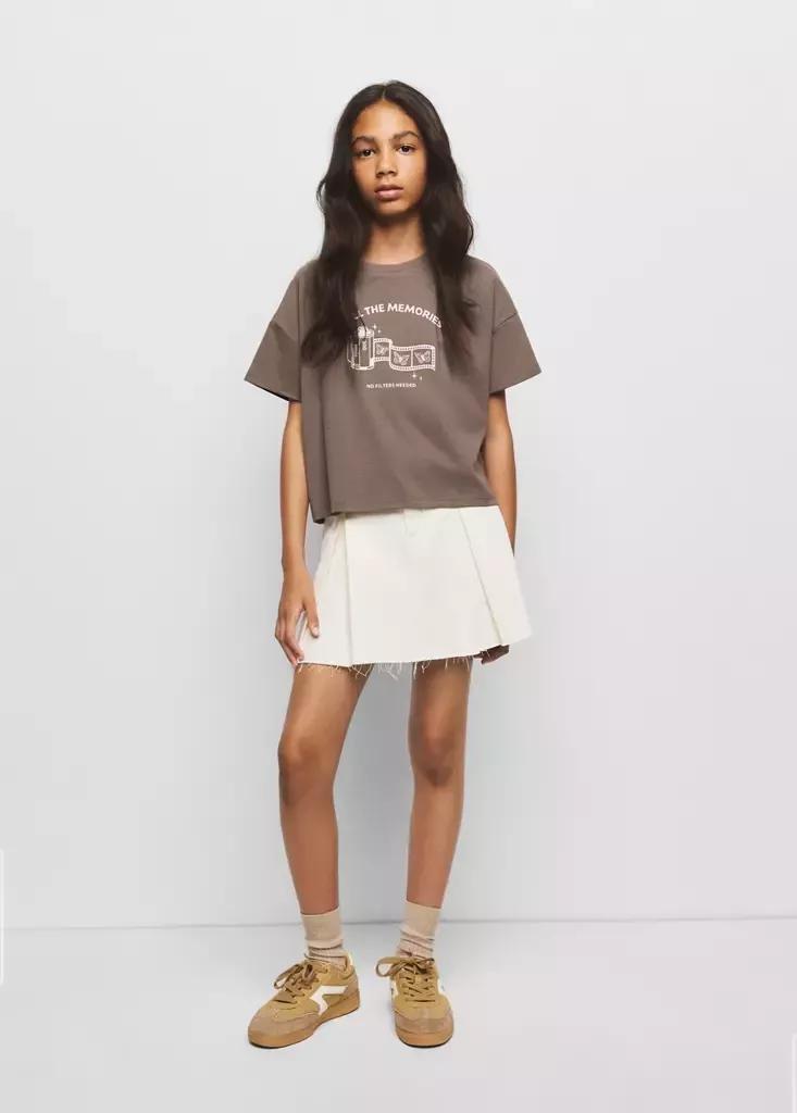 Brown Cotton T-Shirt With Print Detail, Kids Girls, Brown, large image number 0