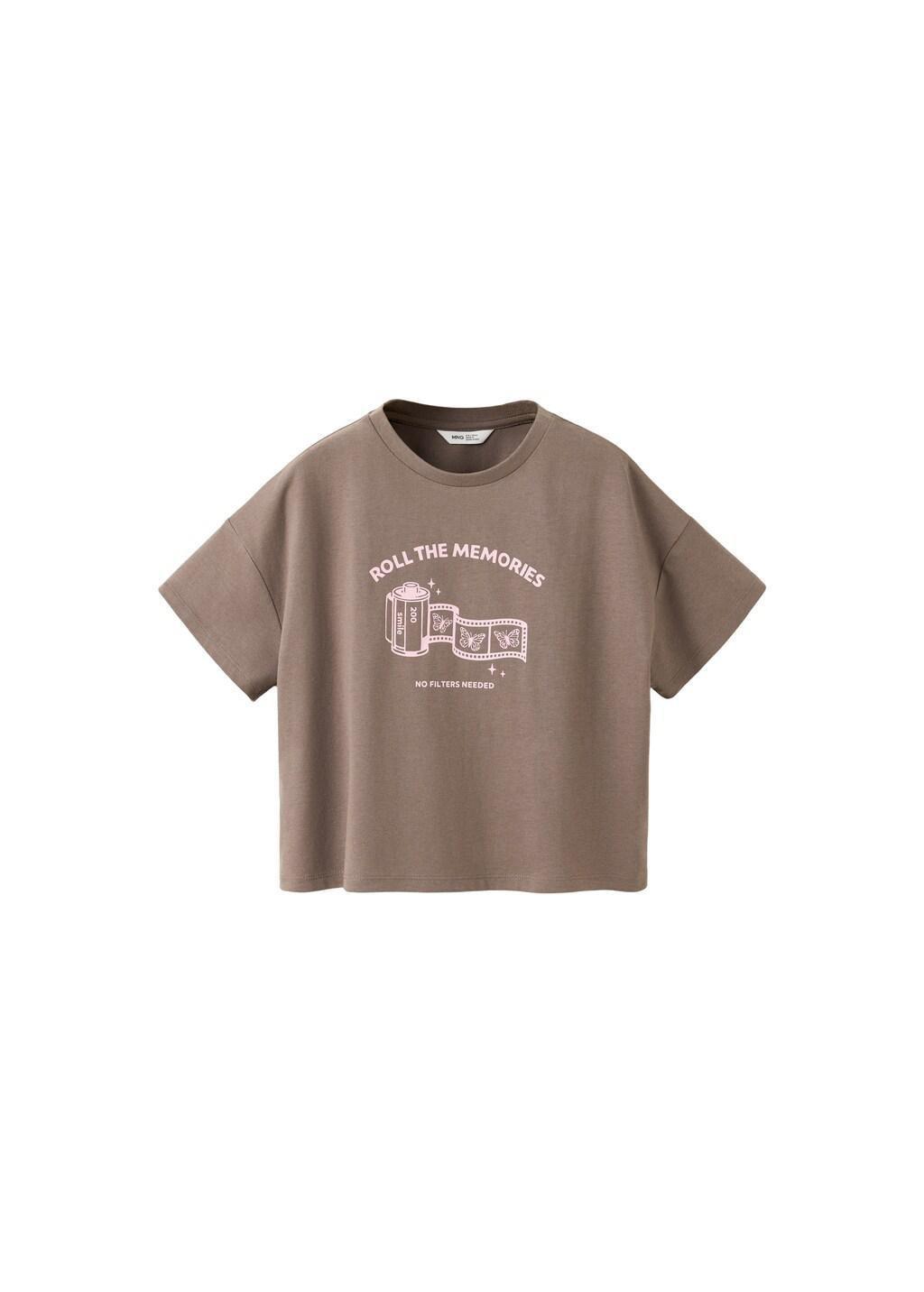 BROWN Cotton T-shirt with print detail, Kids Girls, Brown, large image number 5