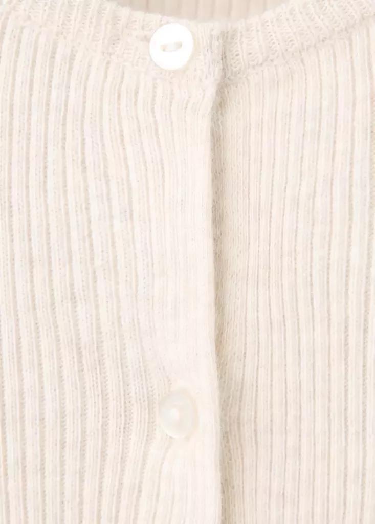 Beige Fine-Knit Cotton Cardigan, Kids Girls, Light Beige, medium