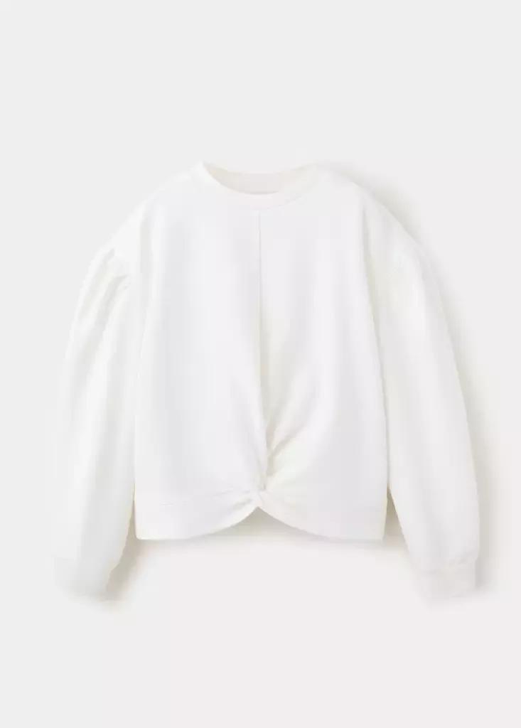 White Knotted Cotton-Blend Sweatshirt, Kids Girls, Natural White, medium