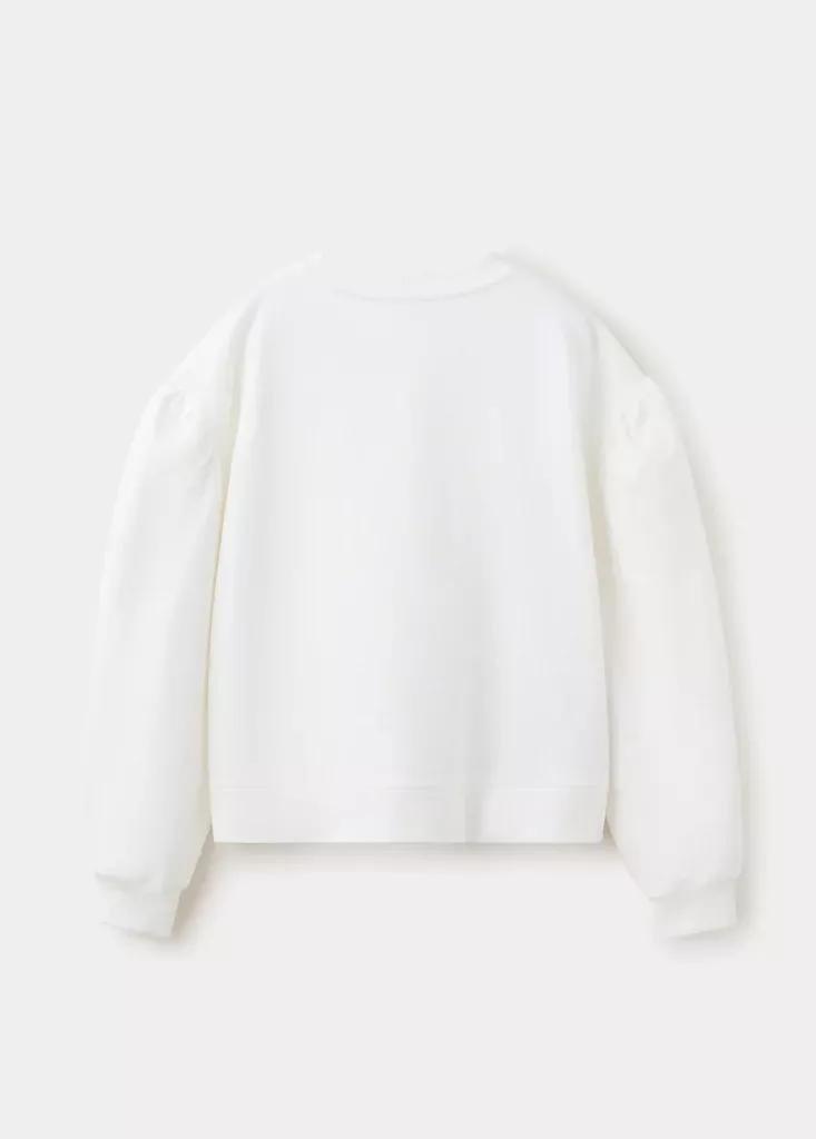 White Knotted Cotton-Blend Sweatshirt, Kids Girls, Natural White, large image number 1