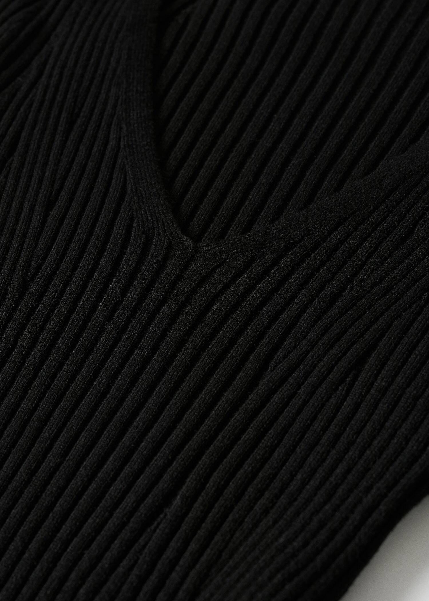 black V-neck ribbed knit sweater, , large image number 6