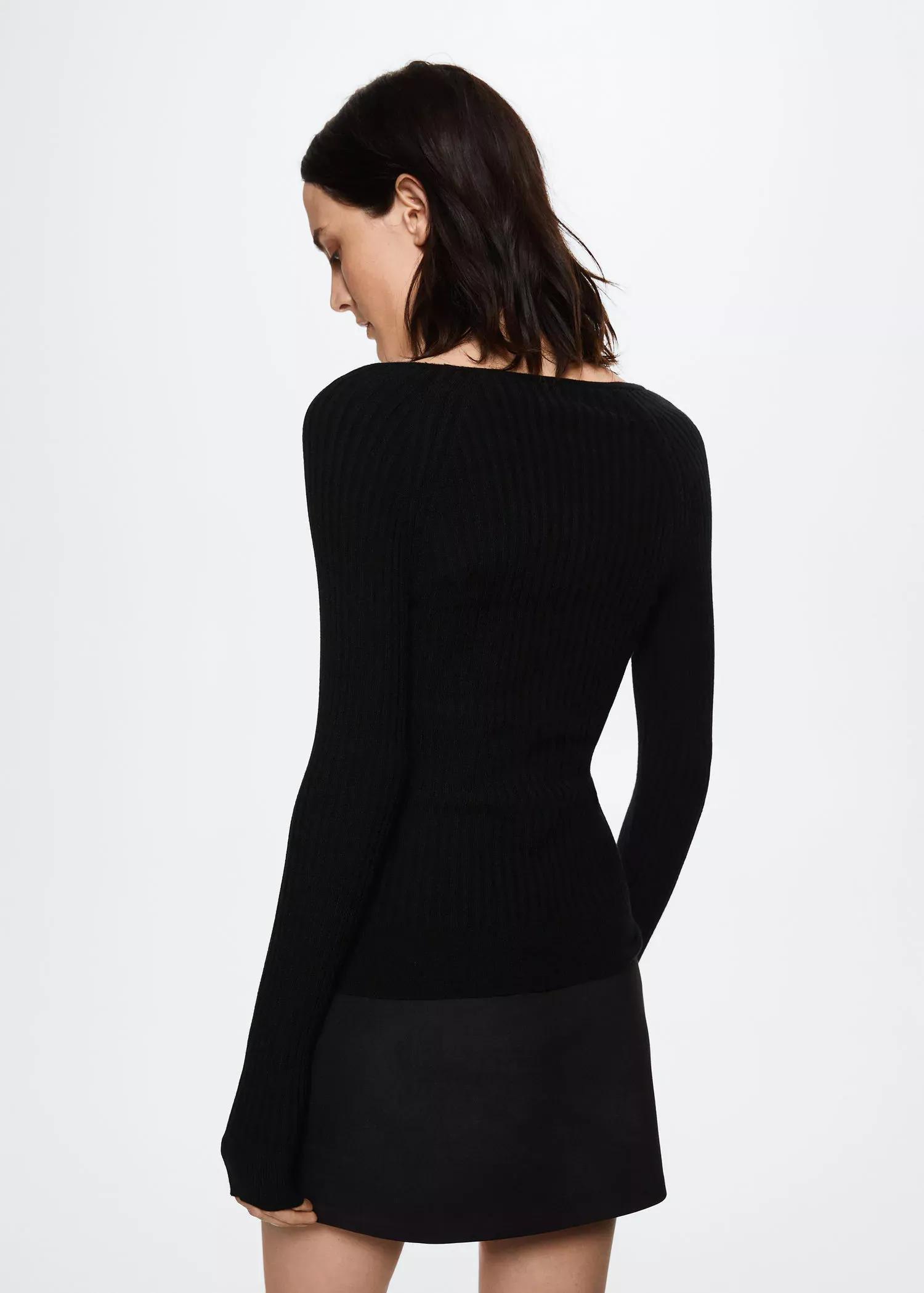 black V-neck ribbed knit sweater, , large image number 8