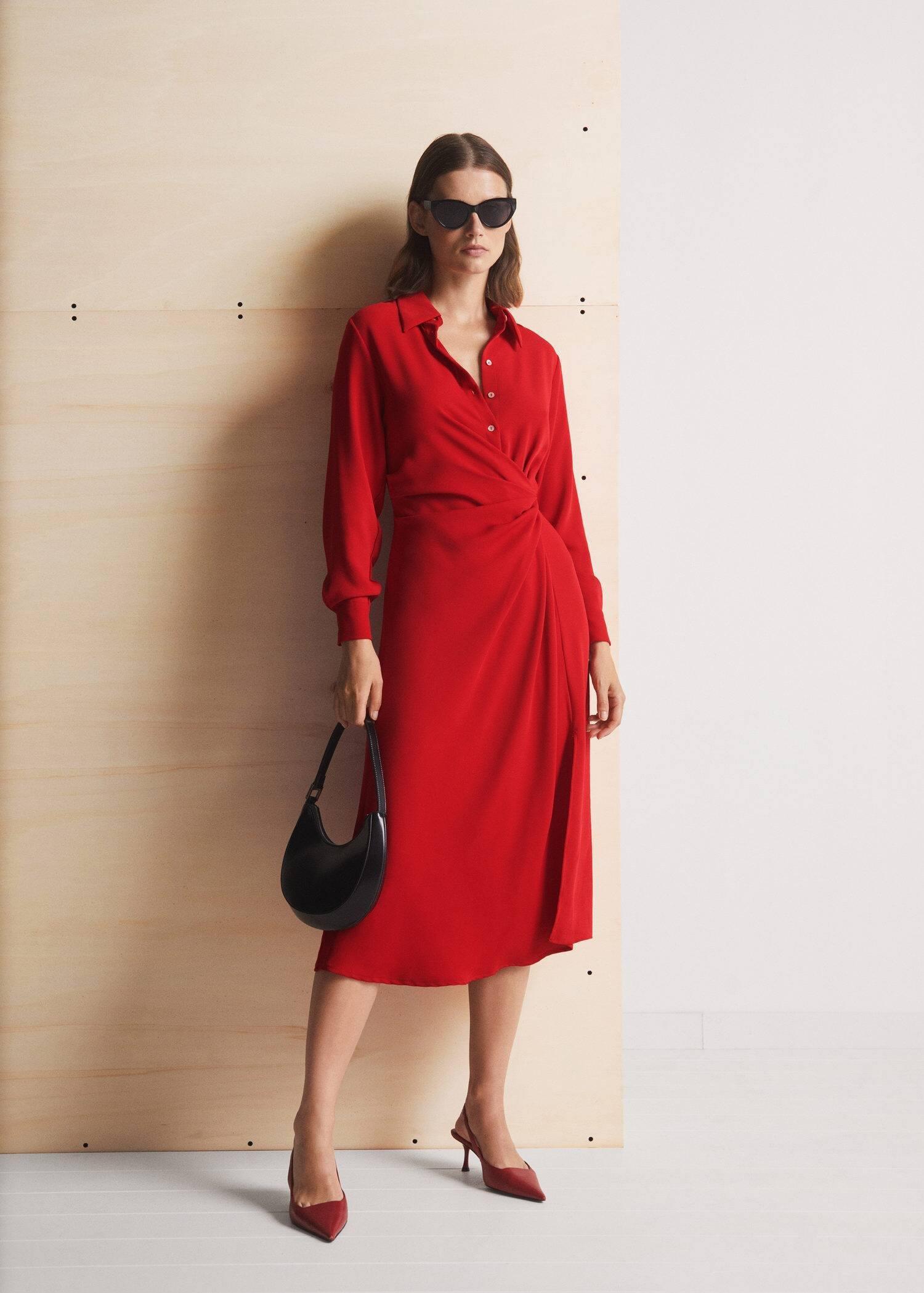 Red Knot Detail Shirt Dress, , large image number 0