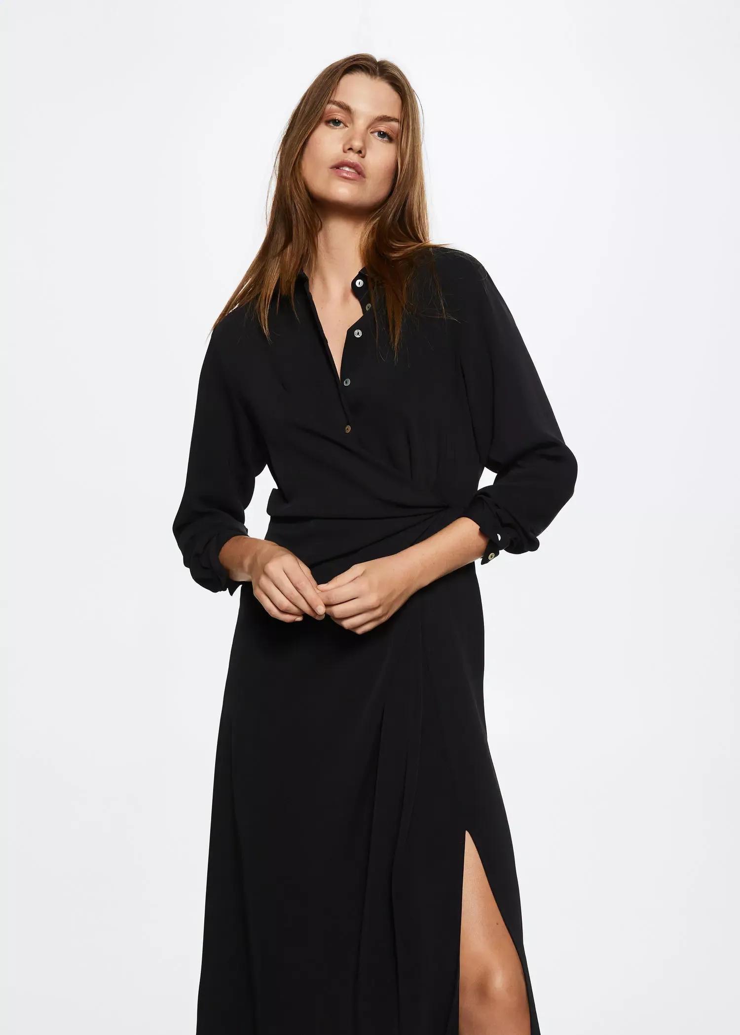 Black Knot Detail Shirt Dress, , large image number 0