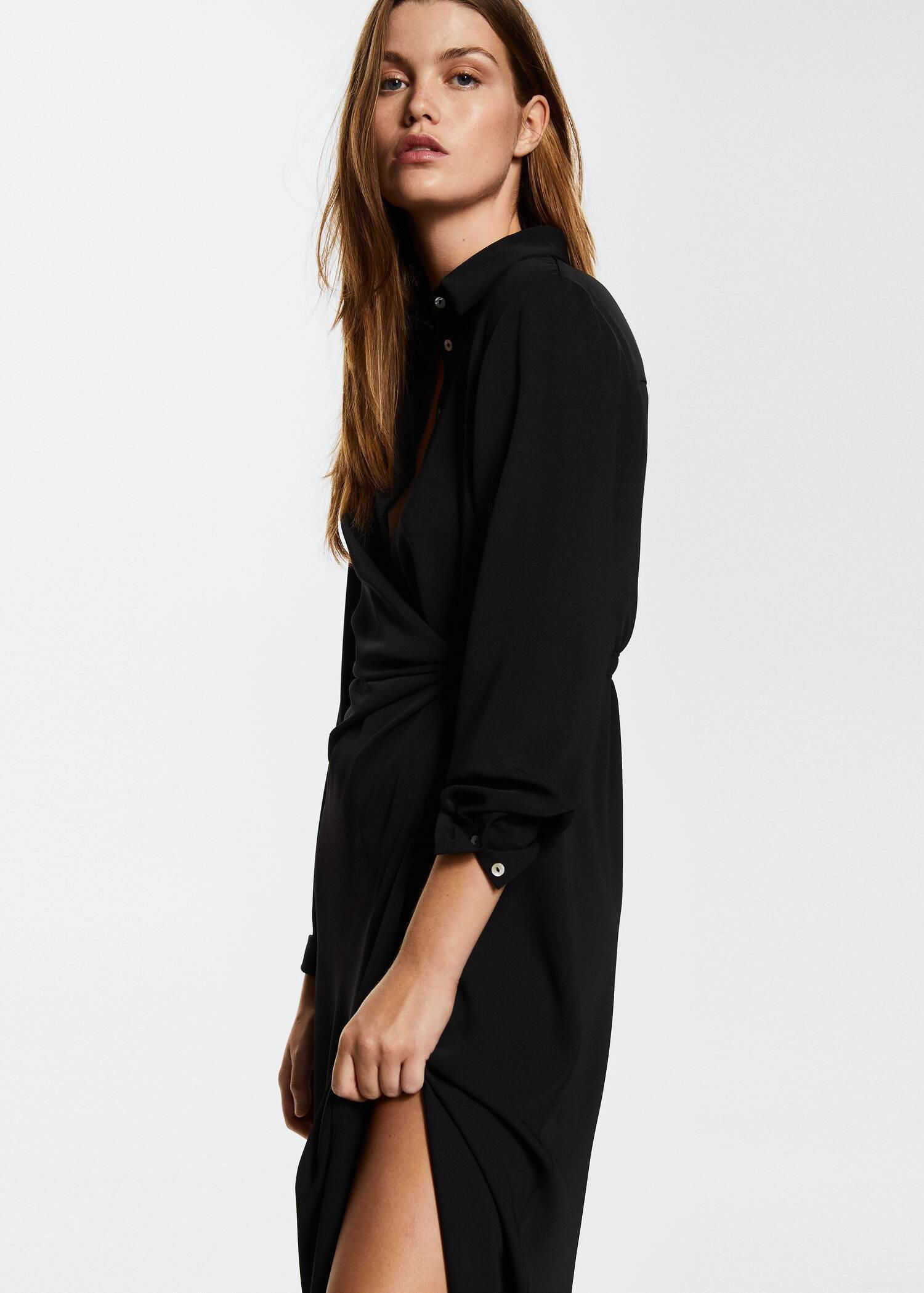 Black Knot Detail Shirt Dress, , large image number 1