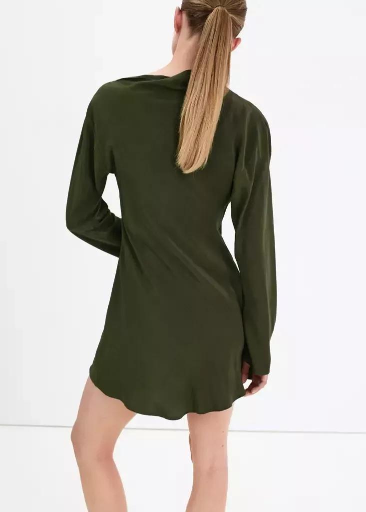 Green Boat-Neck Ruched Dress, Green, large image number 1