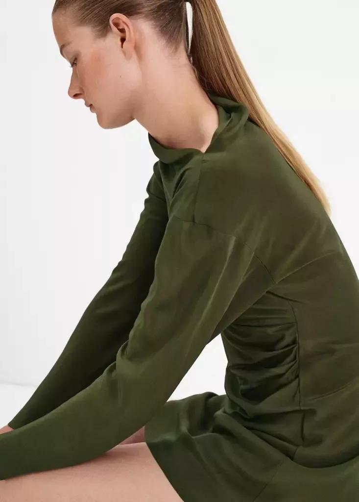 Green Boat-Neck Ruched Dress, Green, large image number 2