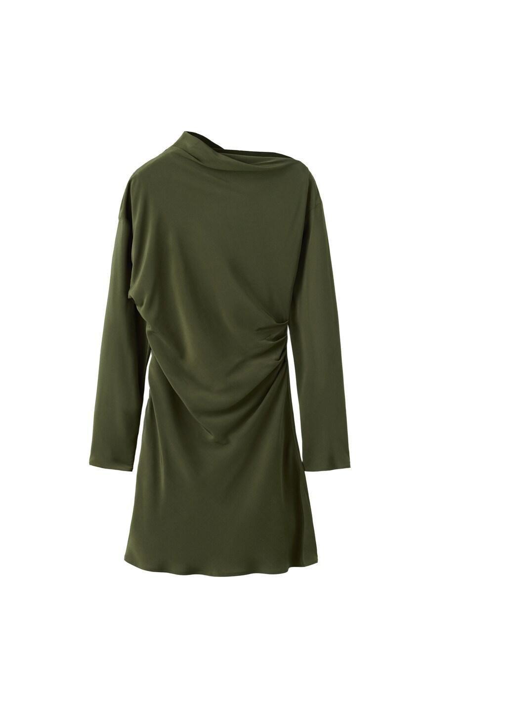 Green Boat-Neck Ruched Dress, Green, large image number 4