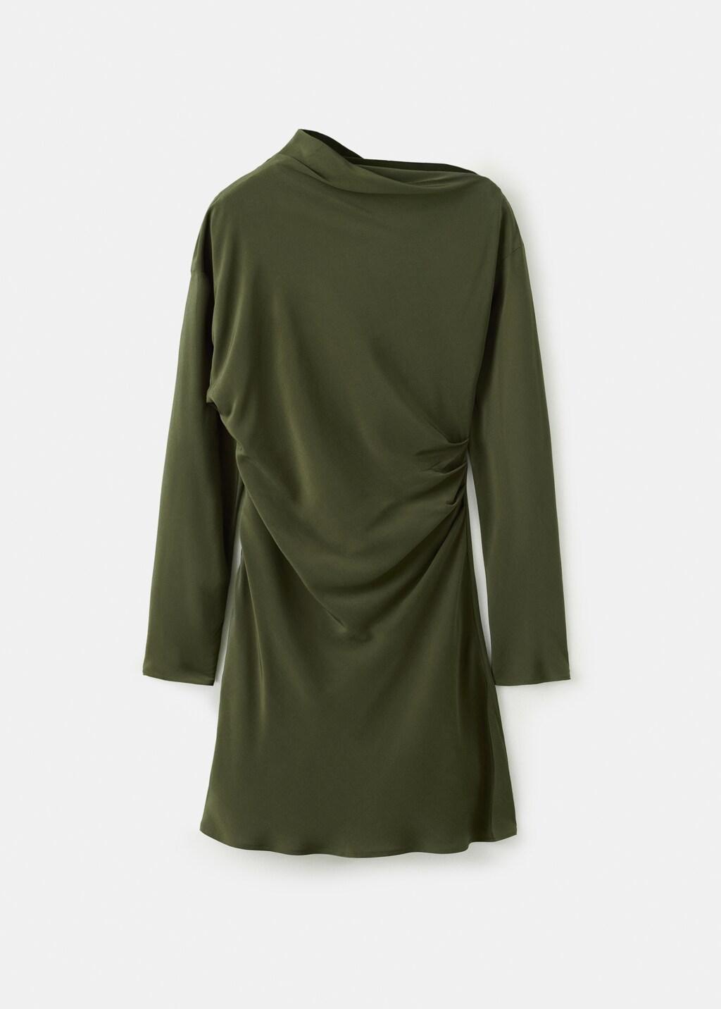 Green Boat-Neck Ruched Dress, Green, large image number 5