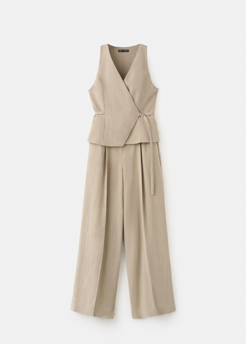 Brown Combined Lyocell Crossover Jumpsuit, Medium Brown, medium