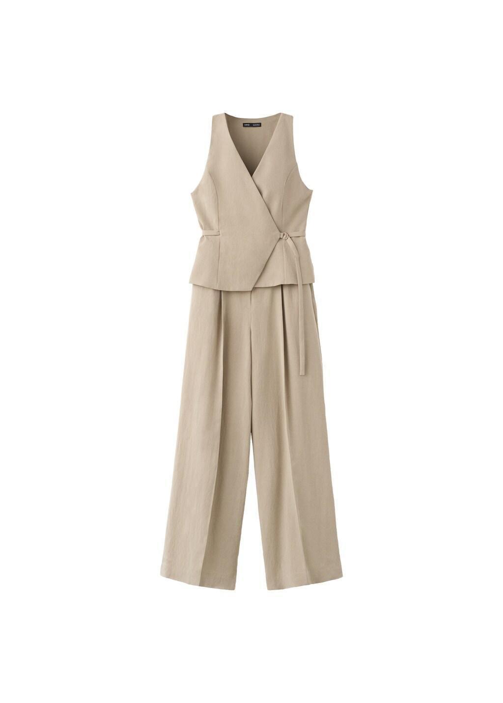 Brown Combined Lyocell Crossover Jumpsuit, Medium Brown, large image number 3