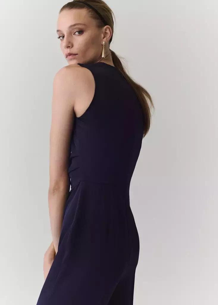 Blue Long Jumpsuit With Asymmetrical Sleeves, Medium Blue, large image number 1