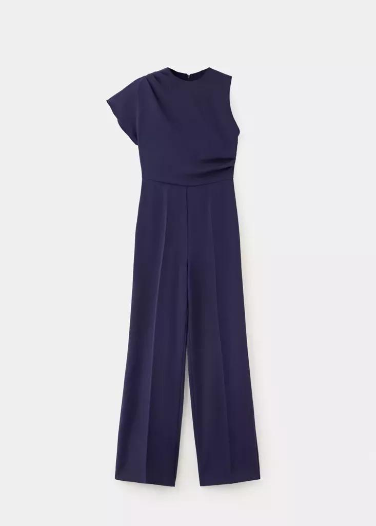 Blue Long Jumpsuit With Asymmetrical Sleeves, Medium Blue, large image number 3