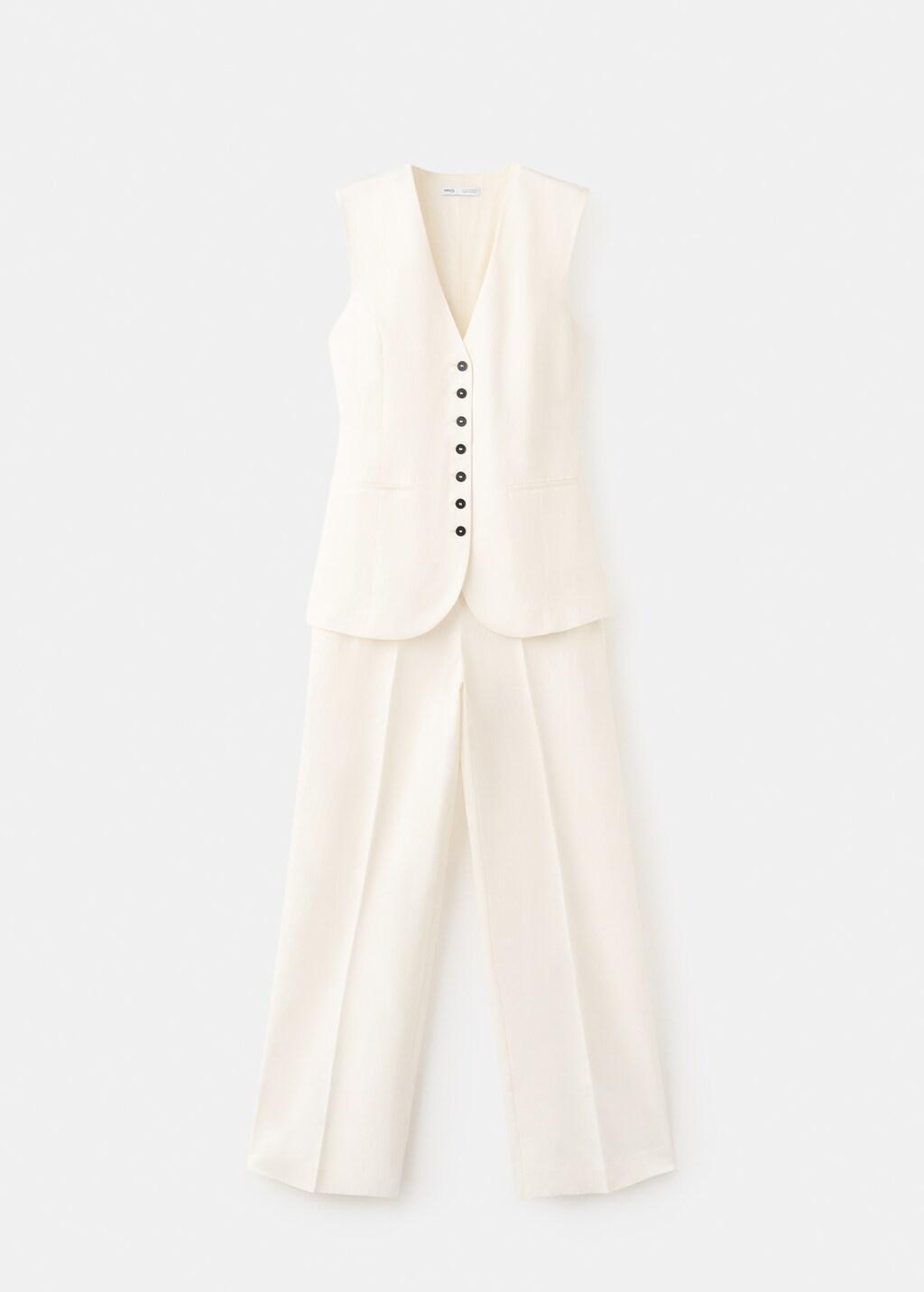 White Linen Playsuit With Buttons, Natural White, medium