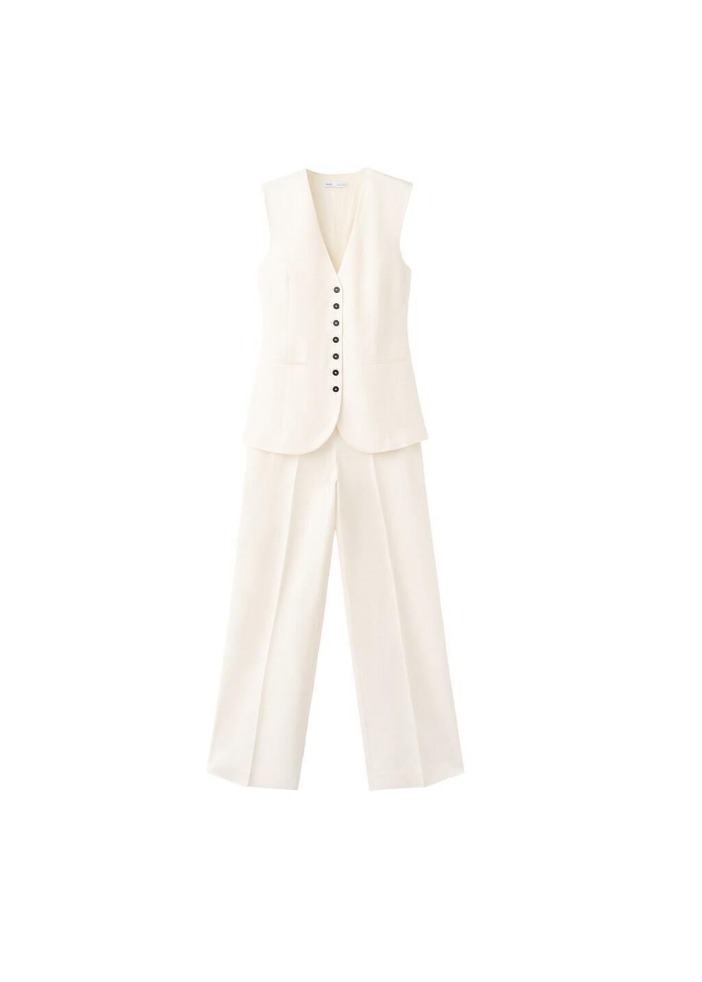 White Linen Playsuit With Buttons, Natural White, large image number 3