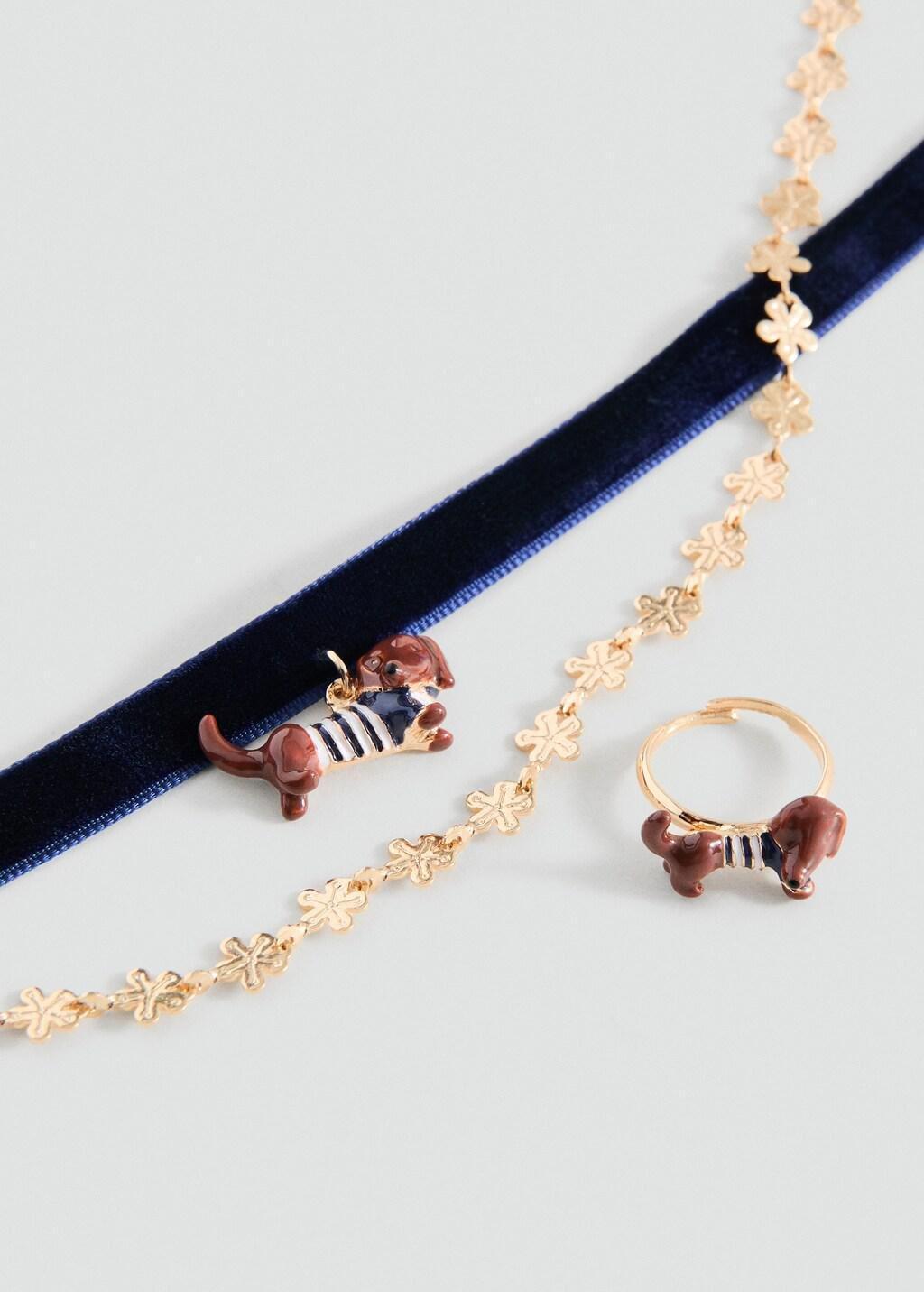 Gold Pack Of Dog Necklaces And Ring, Kids Girls, Gold, medium