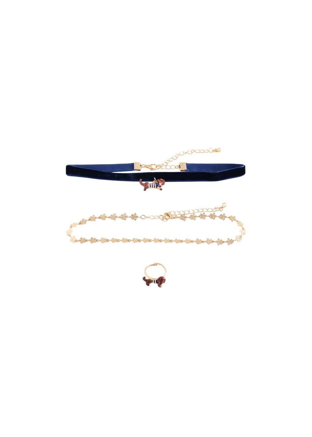 Gold Pack Of Dog Necklaces And Ring, Kids Girls, Gold, medium