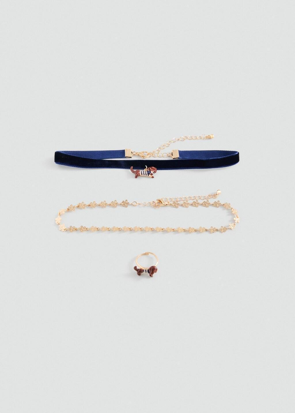Gold Pack Of Dog Necklaces And Ring, Kids Girls, Gold, medium