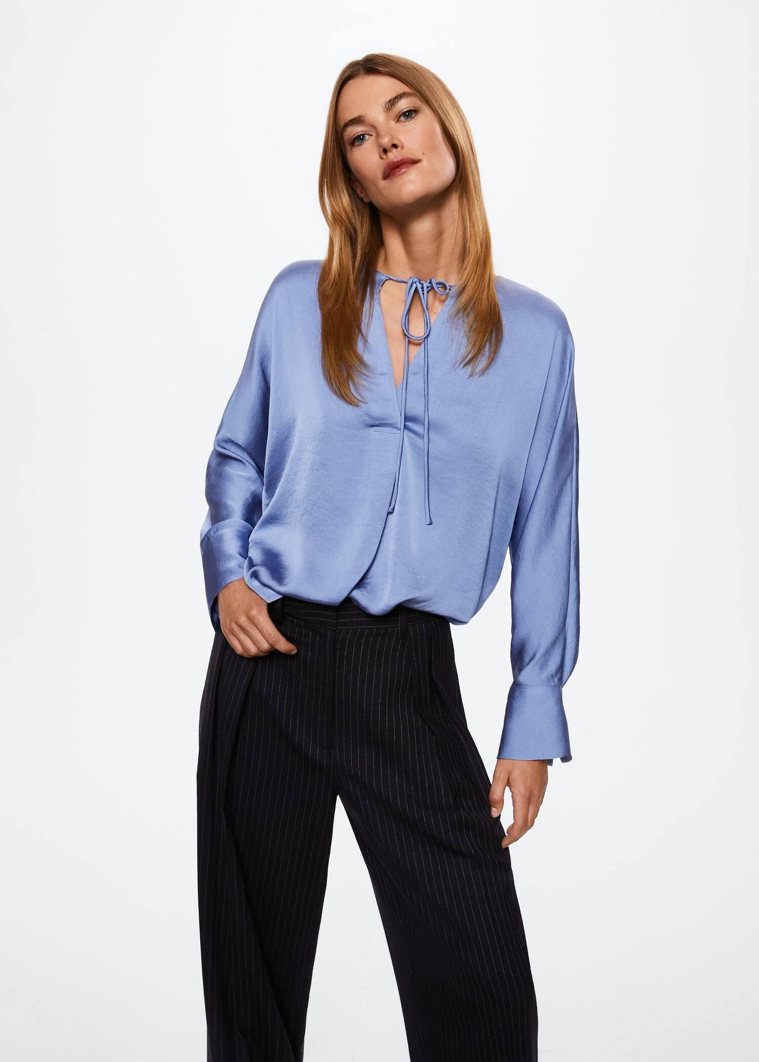 medium blue Lace flowy blouse, , large image number 0