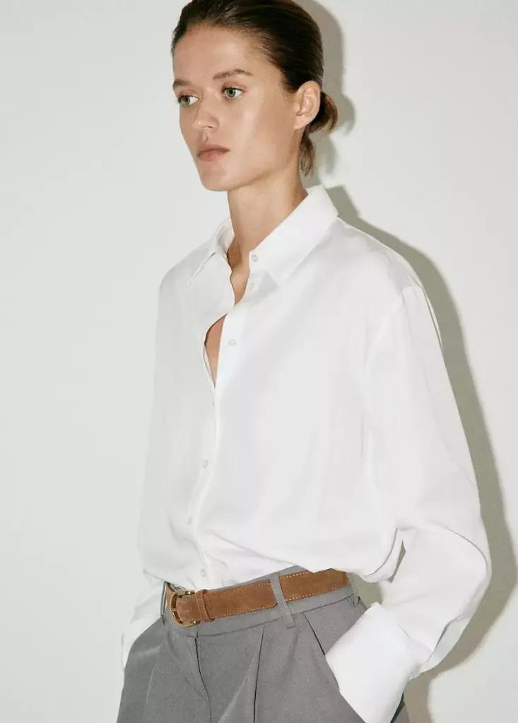 White Straight Lyocell Shirt, , medium