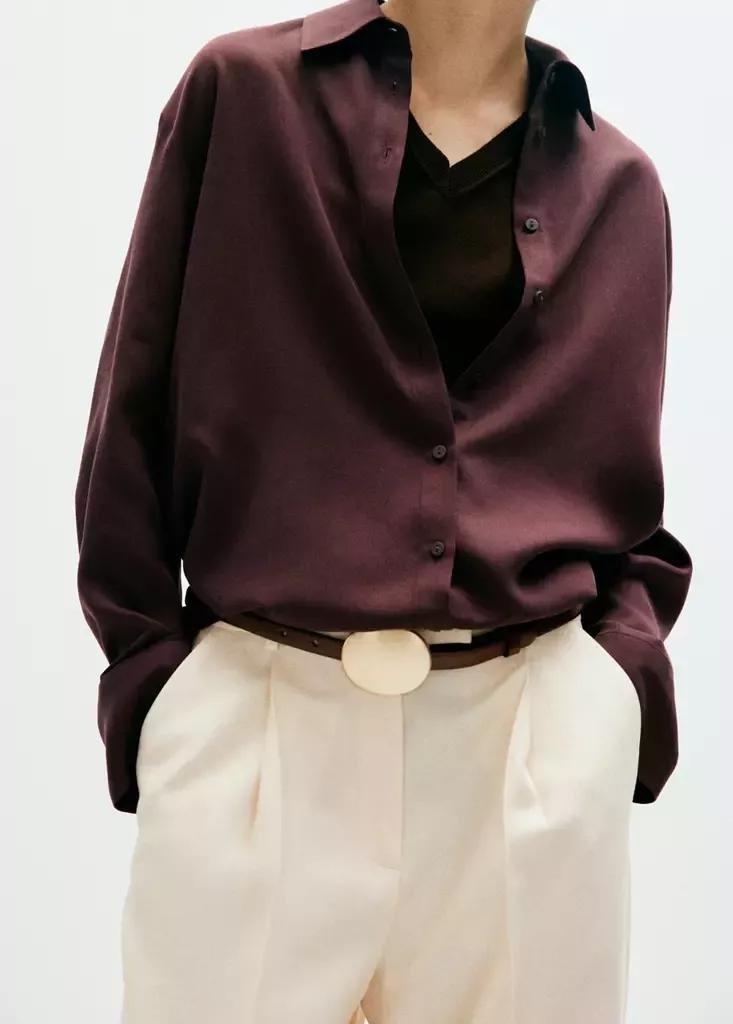 Brown Straight Lyocell Shirt, Brown, medium