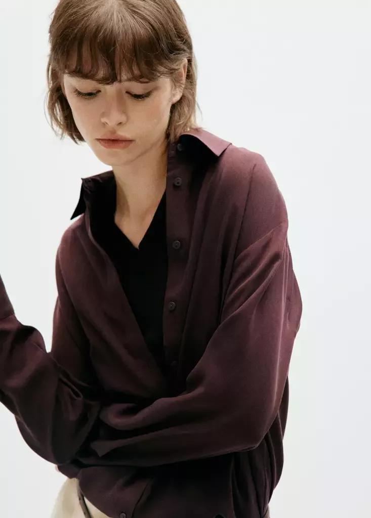 Brown Straight Lyocell Shirt, Brown, medium