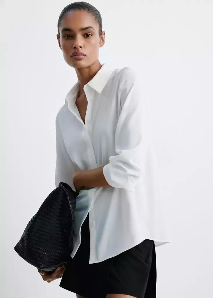White Fluid Blouse With Concealed Buttons, Natural White, large image number 1