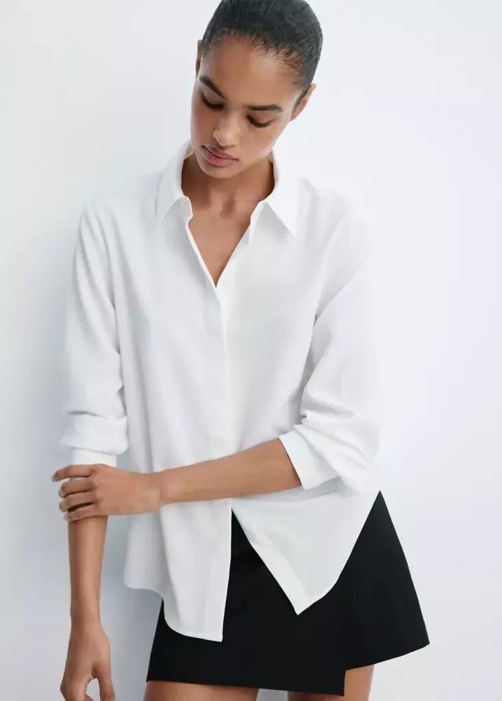White Fluid Blouse With Concealed Buttons, Natural White, large image number 3