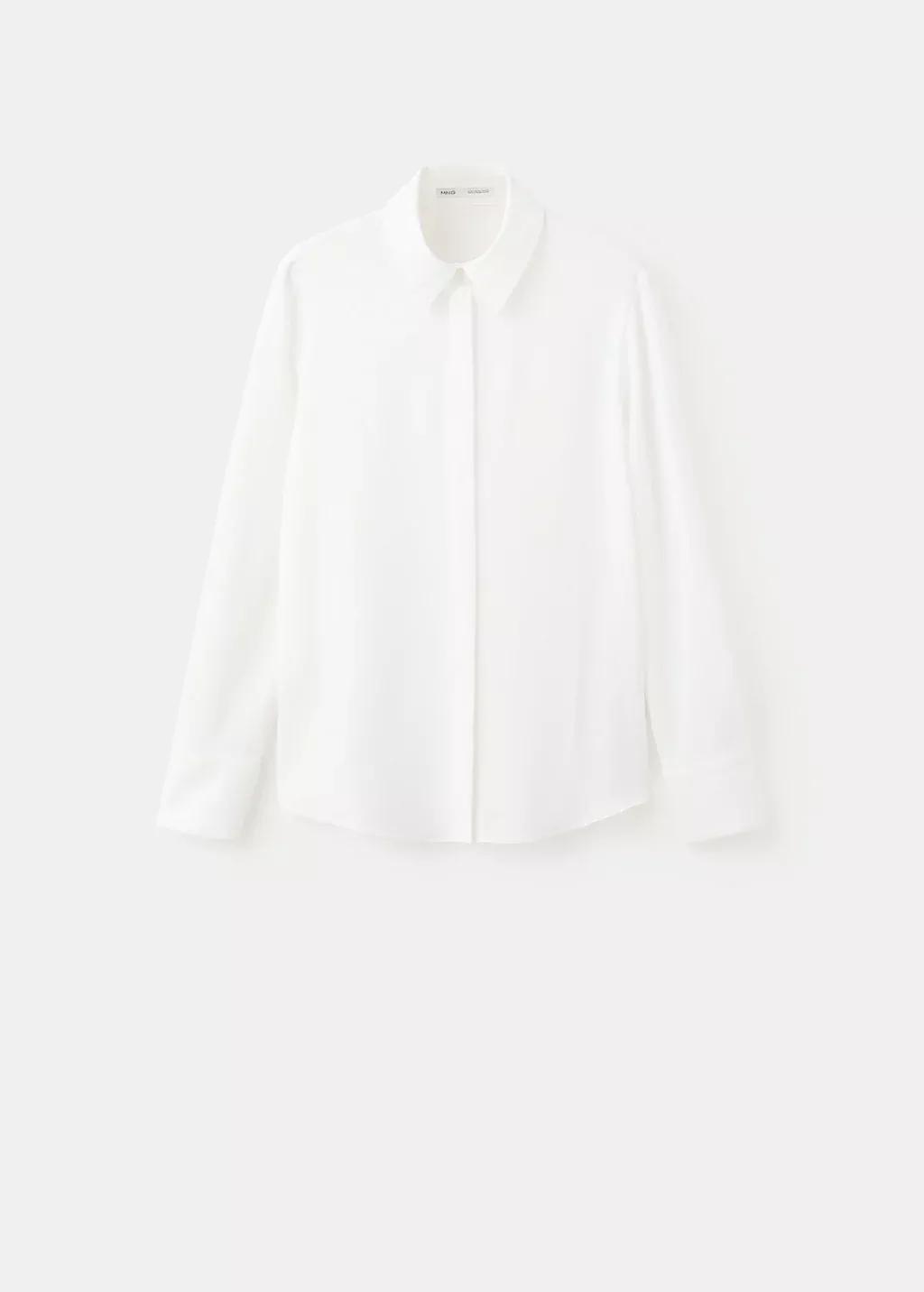 White Fluid Blouse With Concealed Buttons, Natural White, large image number 8