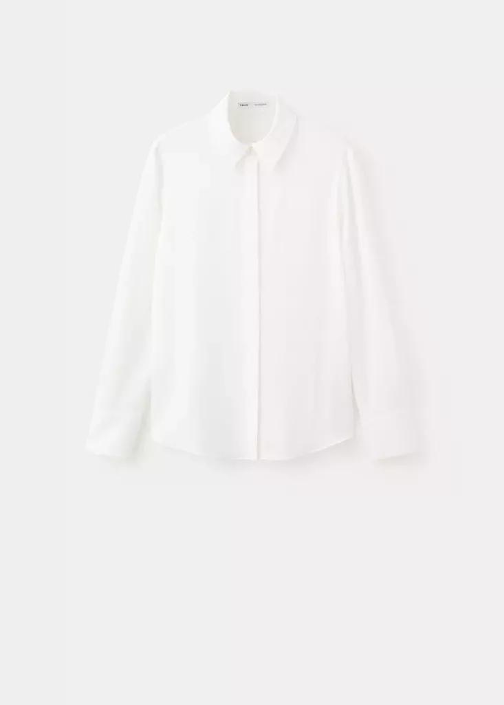 White Fluid Blouse With Concealed Buttons, Natural White, large image number 9