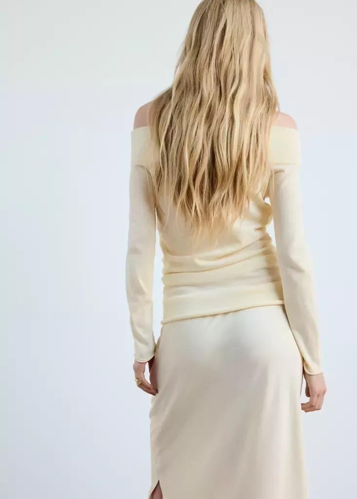 Cream Off-The-Shoulder Knitted Sweater, , medium