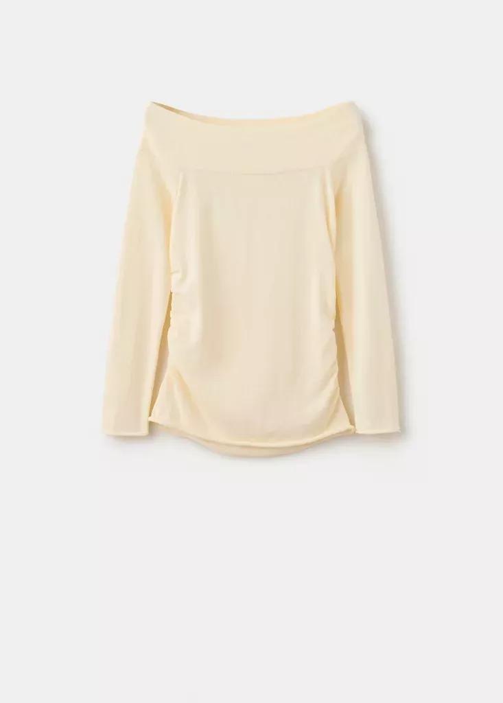Cream Off-The-Shoulder Knitted Sweater, , large image number 4