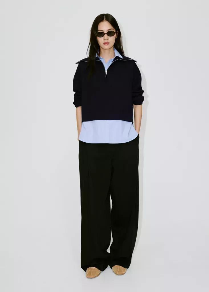 Navy Layered Knit Jumper With Shirt, Navy, large image number 0