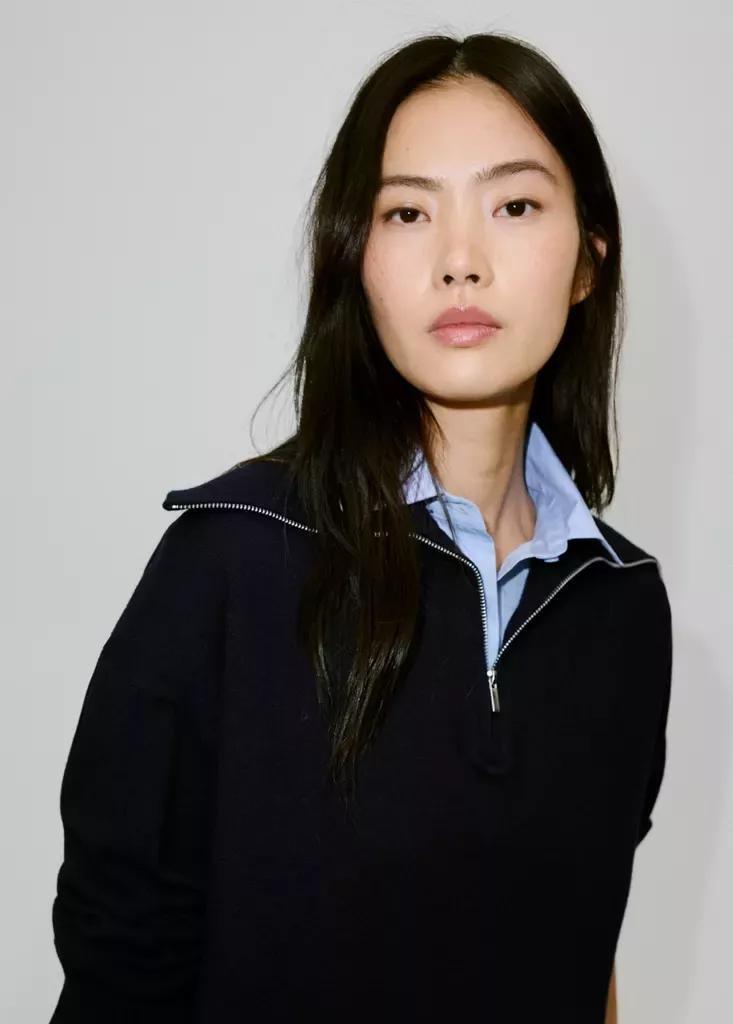 Navy Layered Knit Jumper With Shirt, Navy, large image number 3