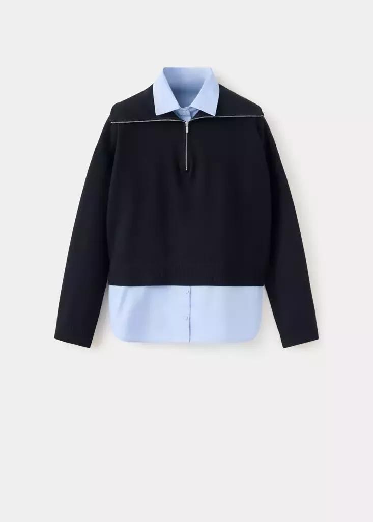 Navy Layered Knit Jumper With Shirt, Navy, large image number 4