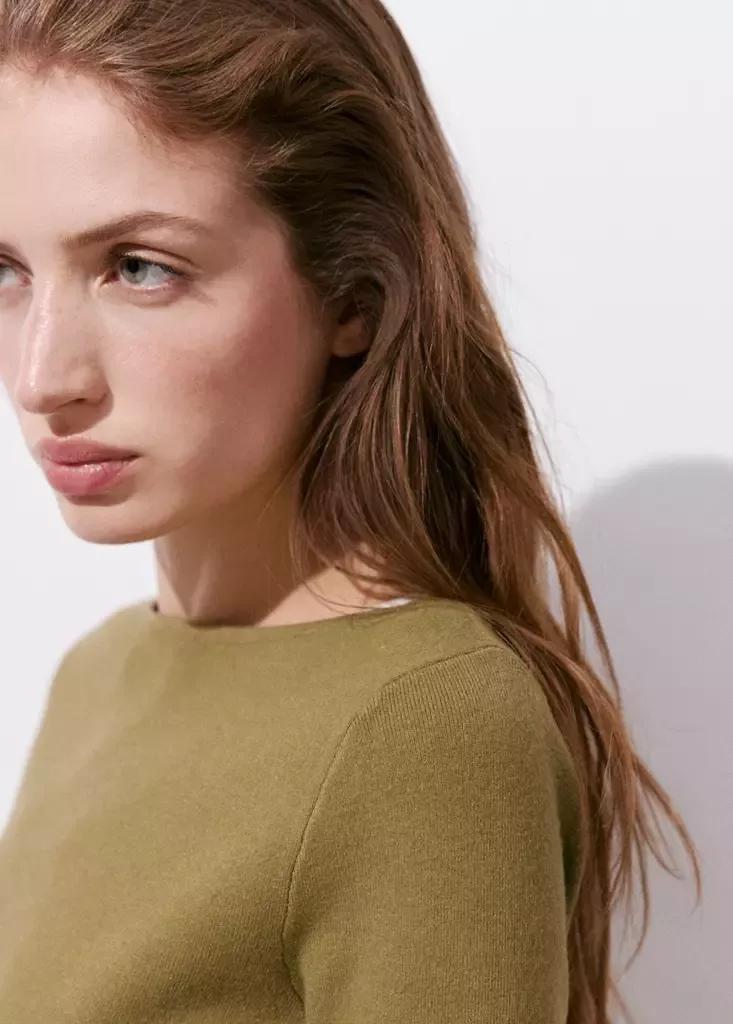 Khaki Fine-Knit Boat-Neck Sweater, Beige - Khaki, large image number 3