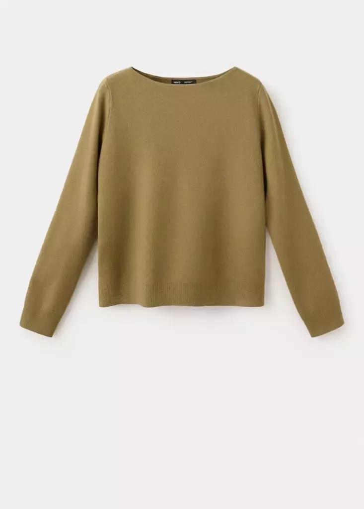 Khaki Fine-Knit Boat-Neck Sweater, Beige - Khaki, large image number 4