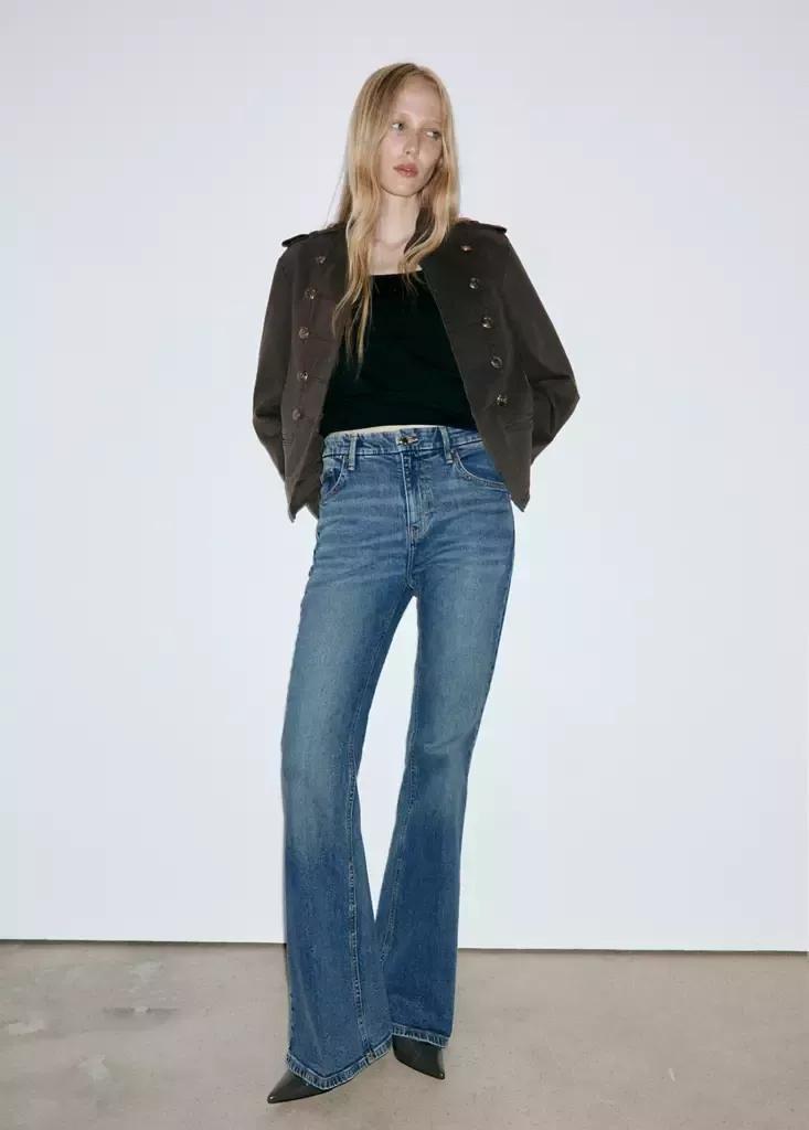 Blue High Waist Flare Jeans, Open Blue, large image number 0